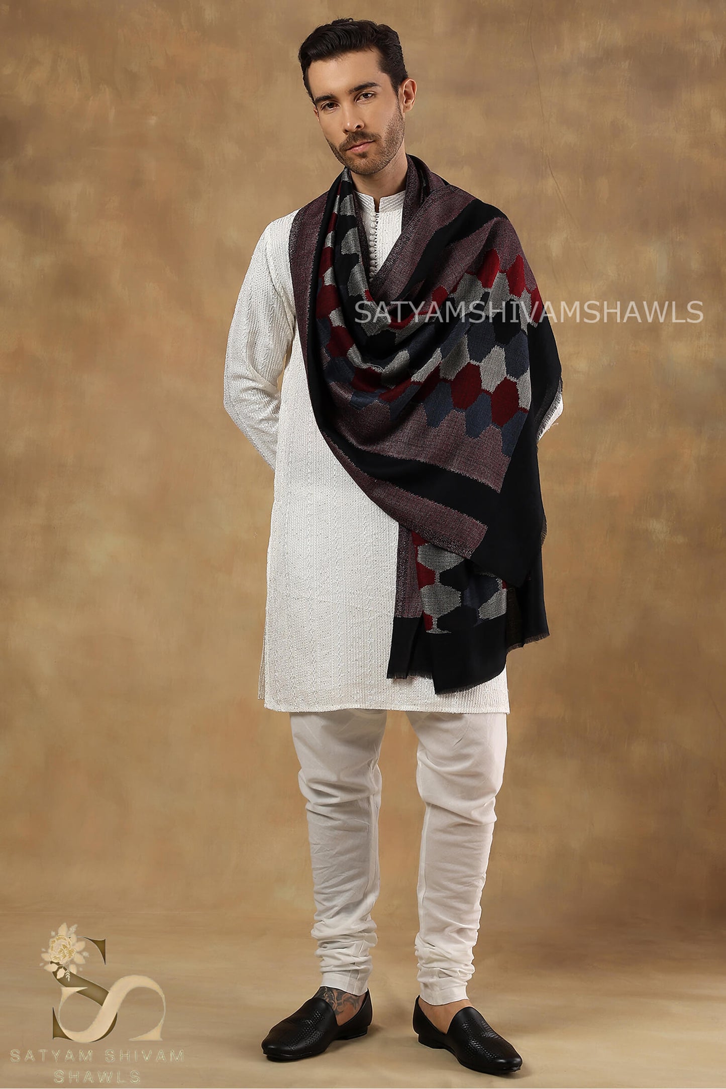 EKAT-E-NOOR PASHMINA EXTRA FINE WOOL STOLE ,WARM,SOFT & LIGHT WEIGHT ,BLACK ,MENS