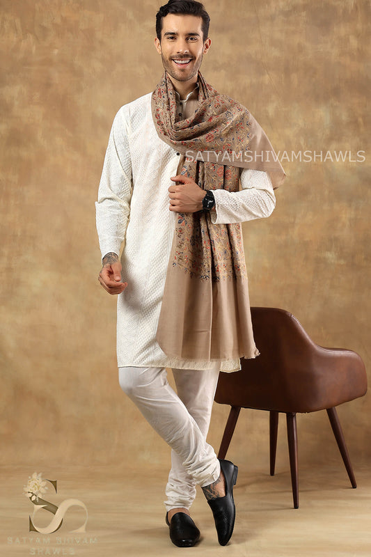 CHINAR LEAF  PASHMINA FINE WOOL NALKI EMBROIDERY WEAVE  MENS STOLE,WARM & SOFT,SKIN