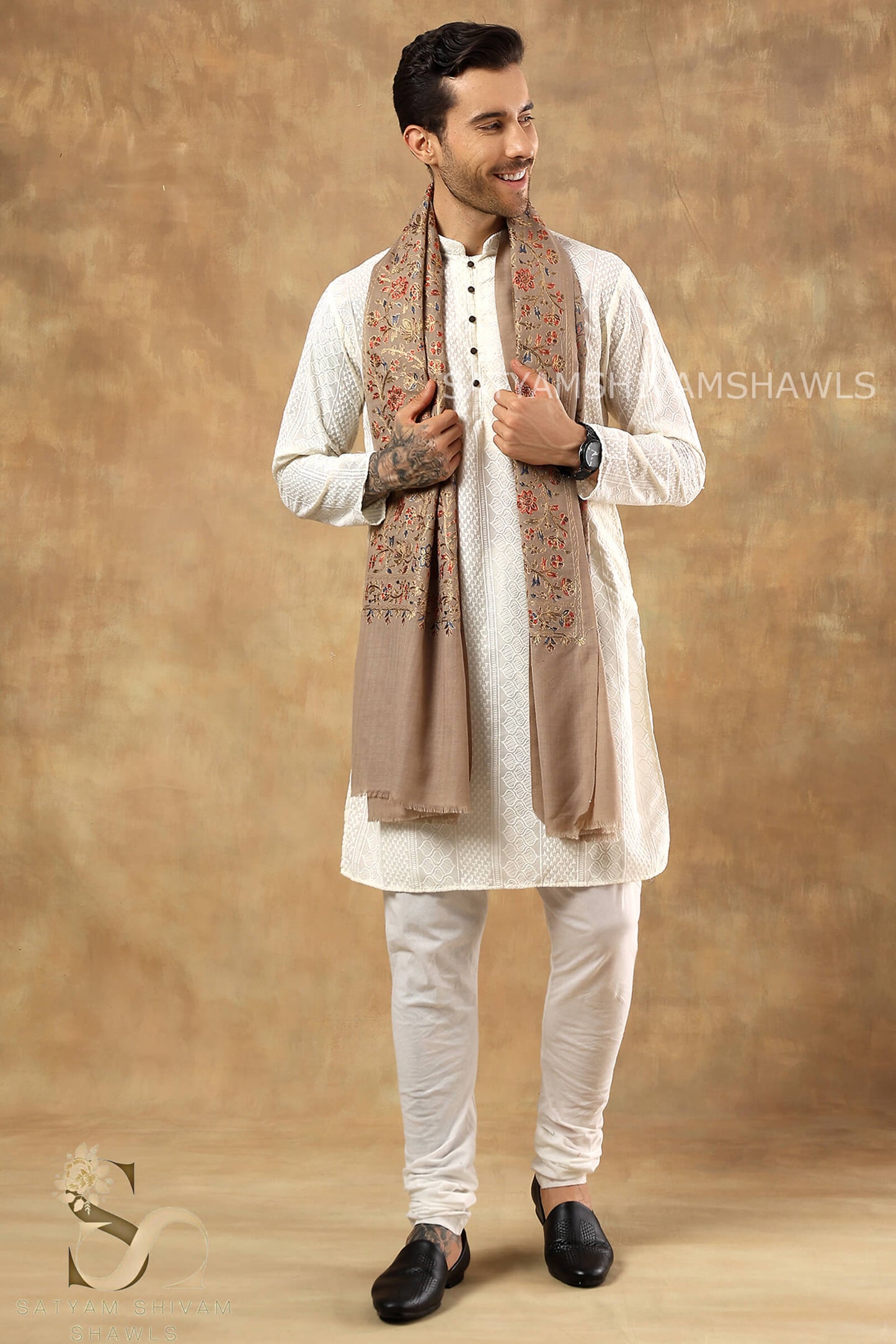 CHINAR LEAF  PASHMINA FINE WOOL NALKI EMBROIDERY WEAVE  MENS STOLE,WARM & SOFT,SKIN