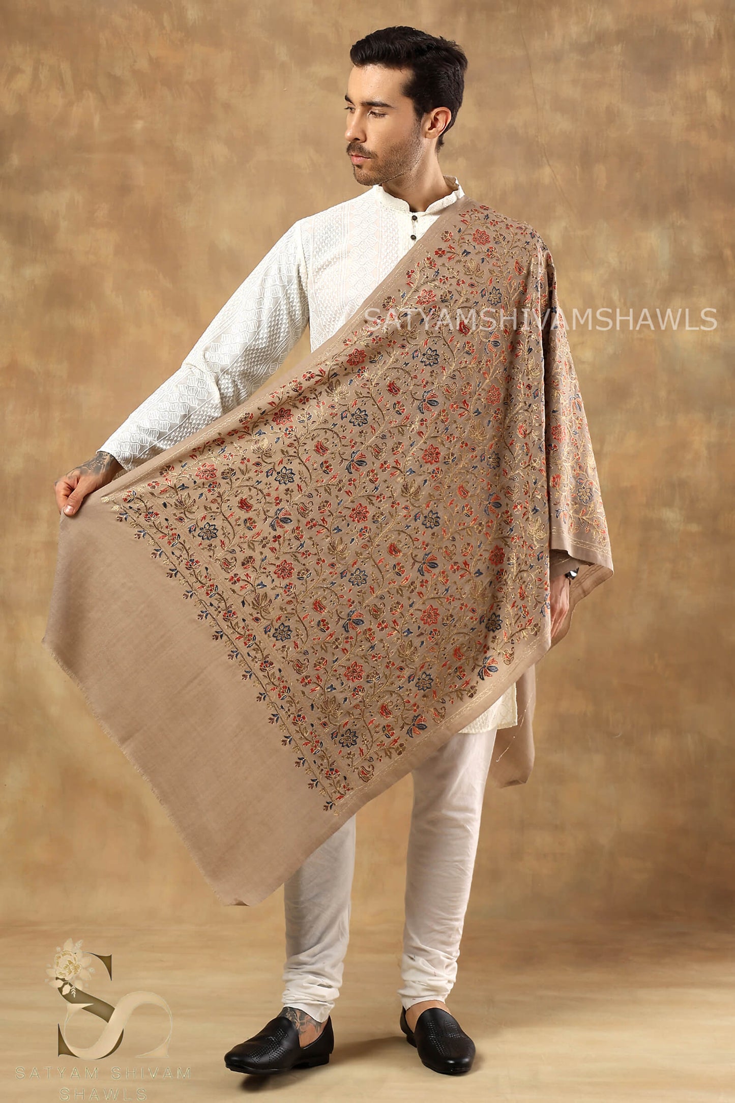 CHINAR LEAF  PASHMINA FINE WOOL NALKI EMBROIDERY WEAVE  MENS STOLE,WARM & SOFT,SKIN