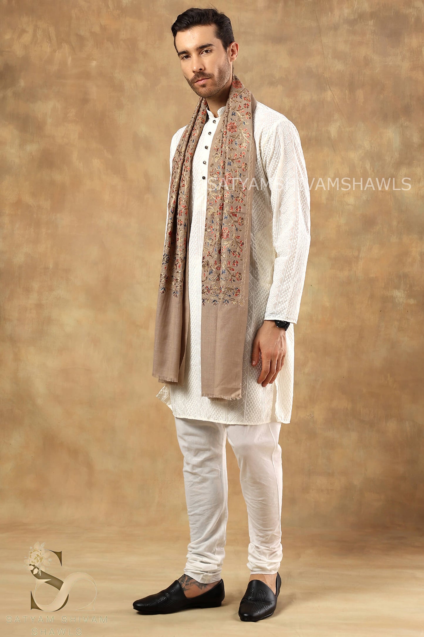 CHINAR LEAF  PASHMINA FINE WOOL NALKI EMBROIDERY WEAVE  MENS STOLE,WARM & SOFT,SKIN