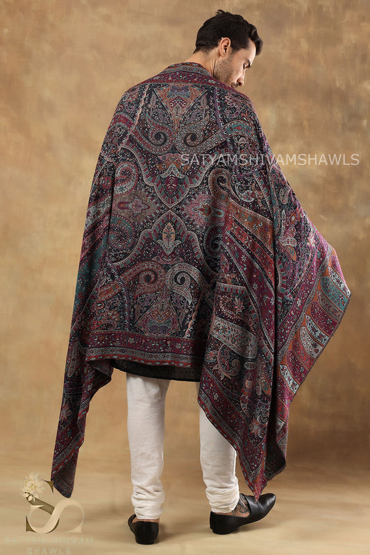TURKISH PAISLEY FINE WOOL PASHMINA JAMAWAR KANI SHAWLS,VERY LIGHT WEIGHT AND WARM,BLACK