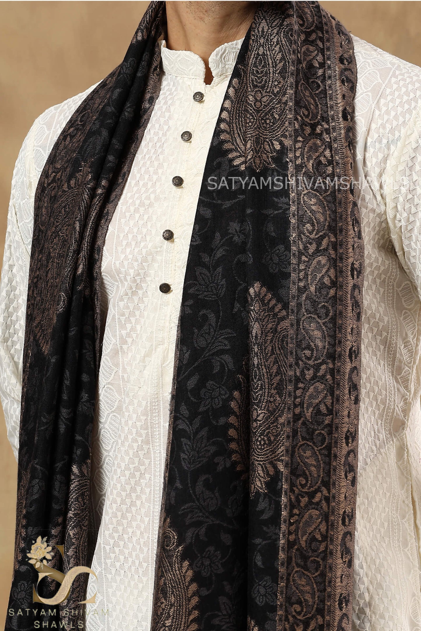 TURKISH SELF KANI WOVEN DESIGN,STOLE,BLACK,&MENS