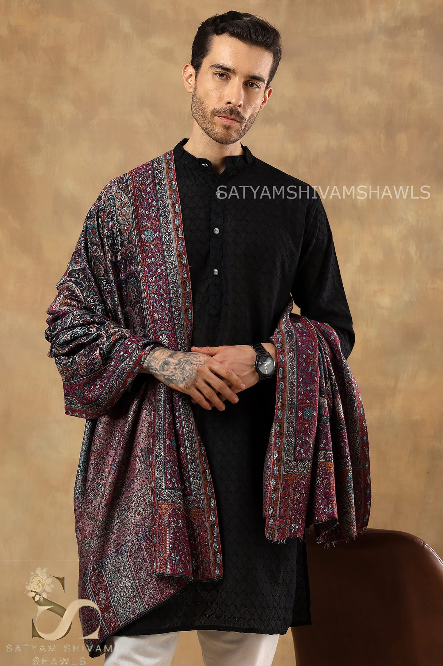 TURKISH PAISLEY FINE WOOL PASHMINA JAMAWAR KANI SHAWLS,VERY LIGHT WEIGHT AND WARM,BLACK