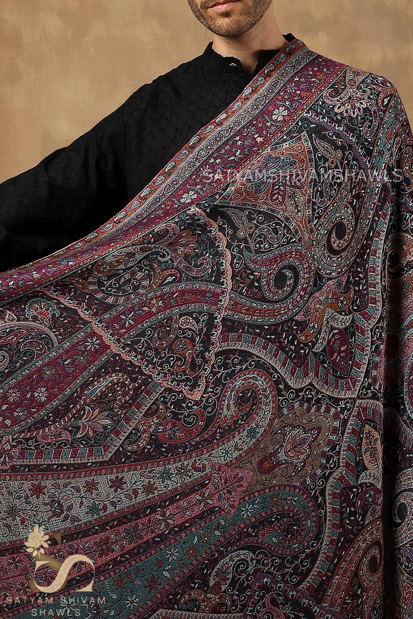 TURKISH PAISLEY FINE WOOL PASHMINA JAMAWAR KANI SHAWLS,VERY LIGHT WEIGHT AND WARM,BLACK