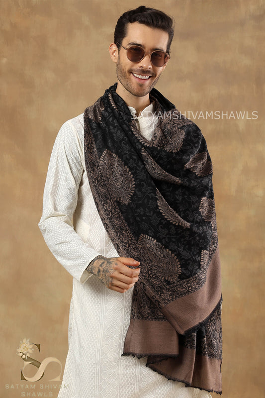 TURKISH SELF KANI WOVEN DESIGN,STOLE,BLACK,&MENS