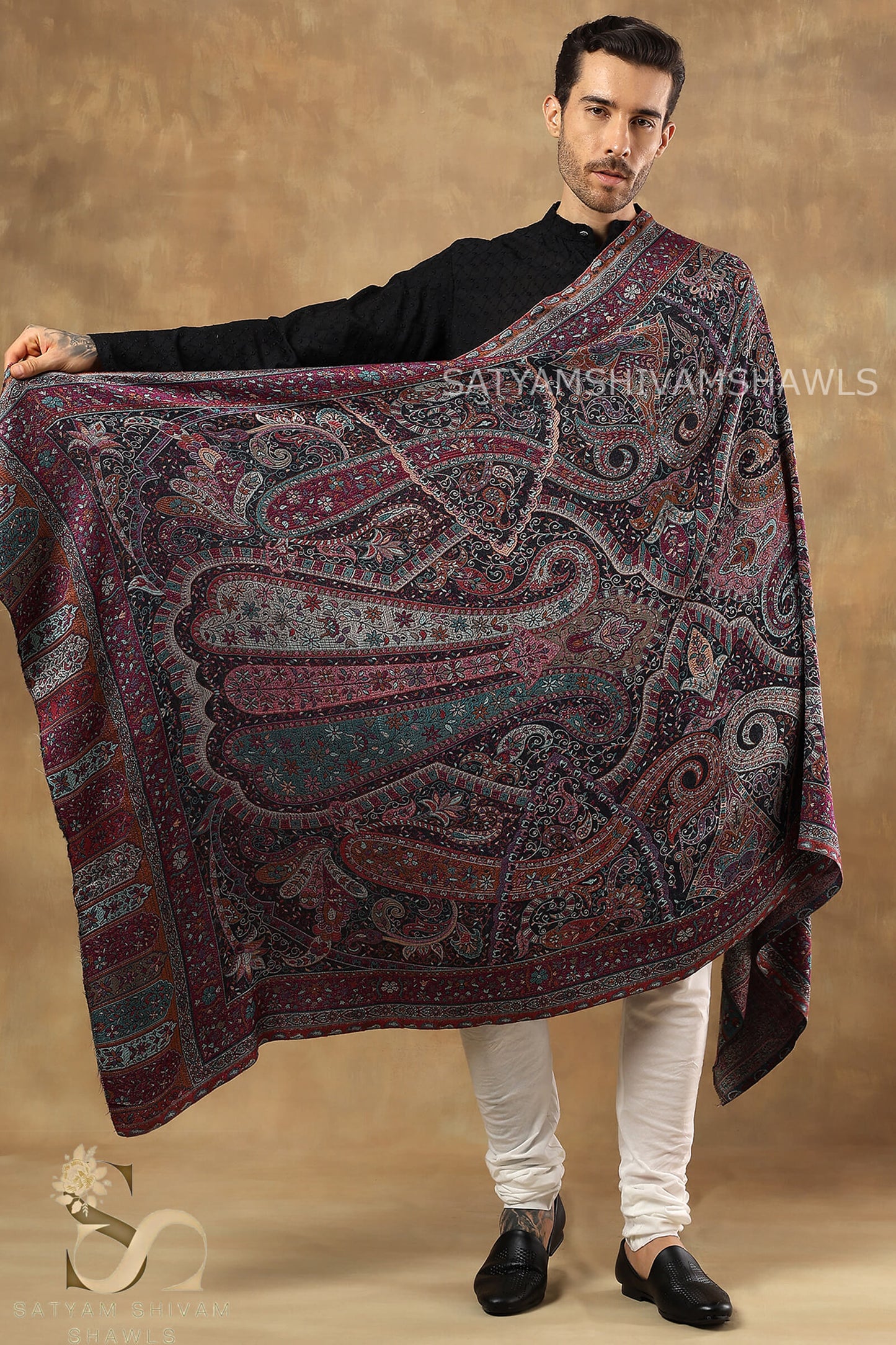 TURKISH PAISLEY FINE WOOL PASHMINA JAMAWAR KANI SHAWLS,VERY LIGHT WEIGHT AND WARM,BLACK