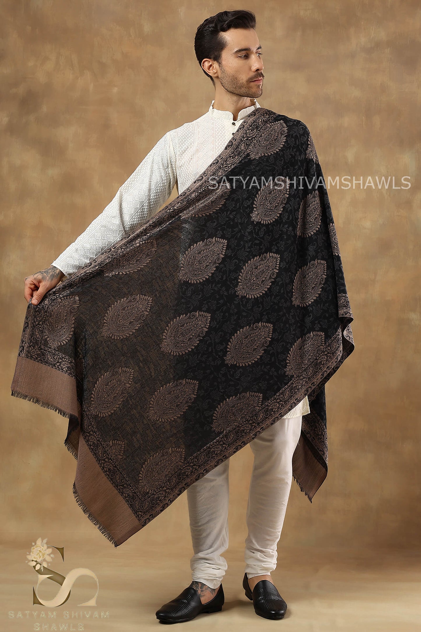 TURKISH SELF KANI WOVEN DESIGN,STOLE,BLACK,&MENS