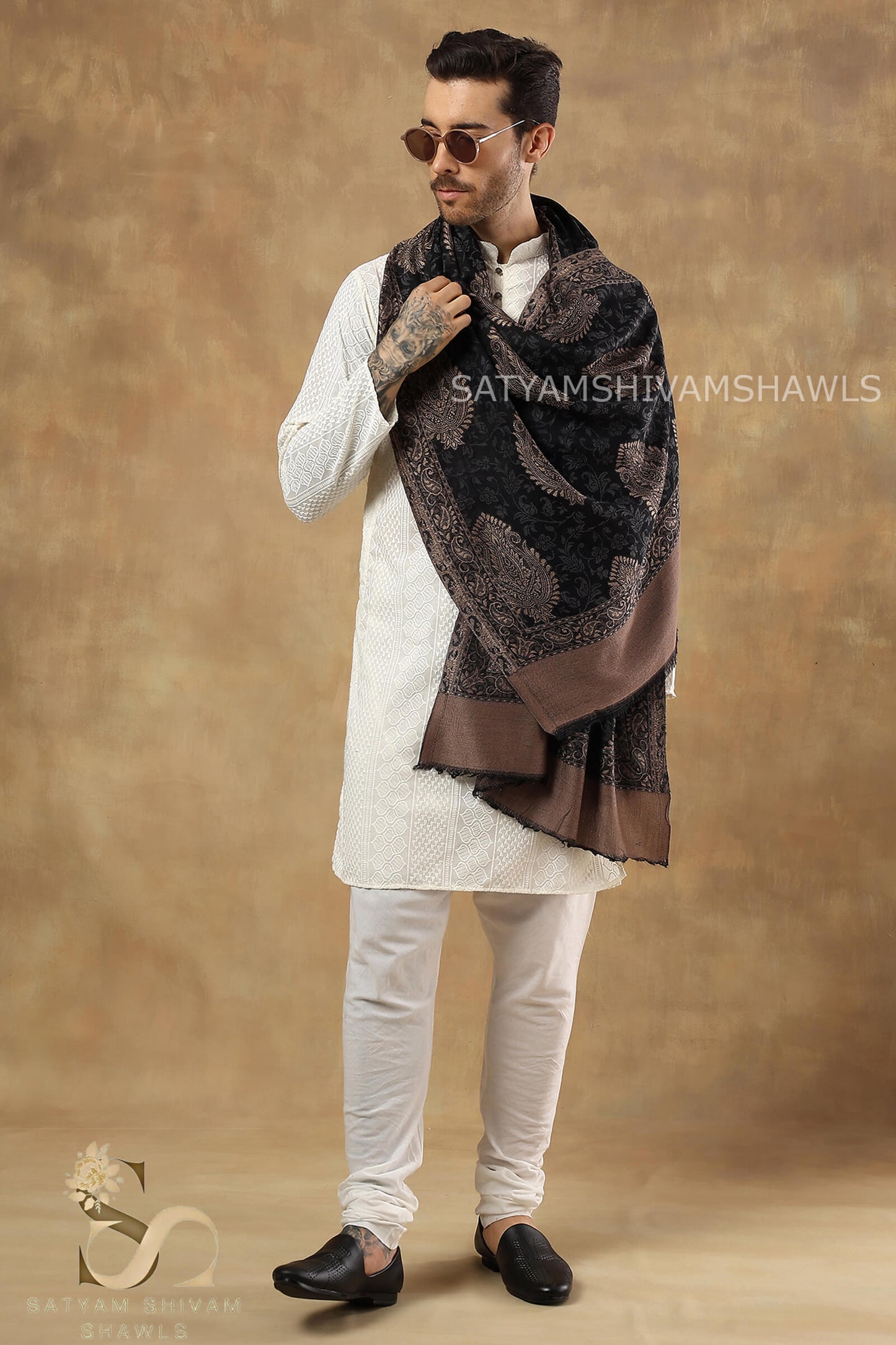 TURKISH SELF KANI WOVEN DESIGN,STOLE,BLACK,&MENS