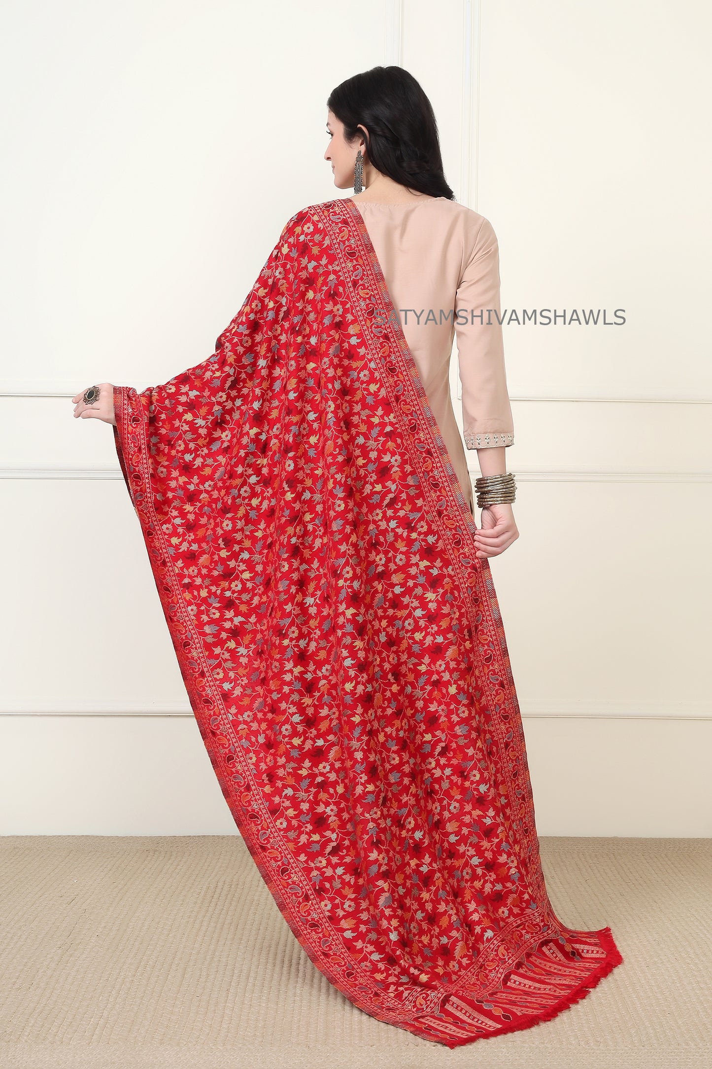 noor-e-kani multi pure wool stole,red