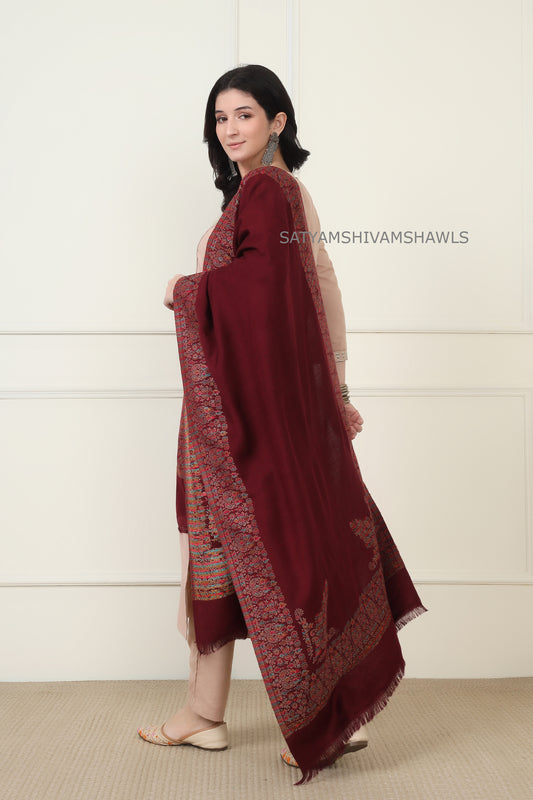The heritage kunj pure wool border bloom kani weaved stole