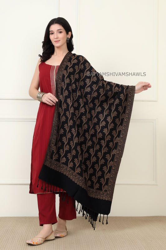 pure wool zari weaved stole,black