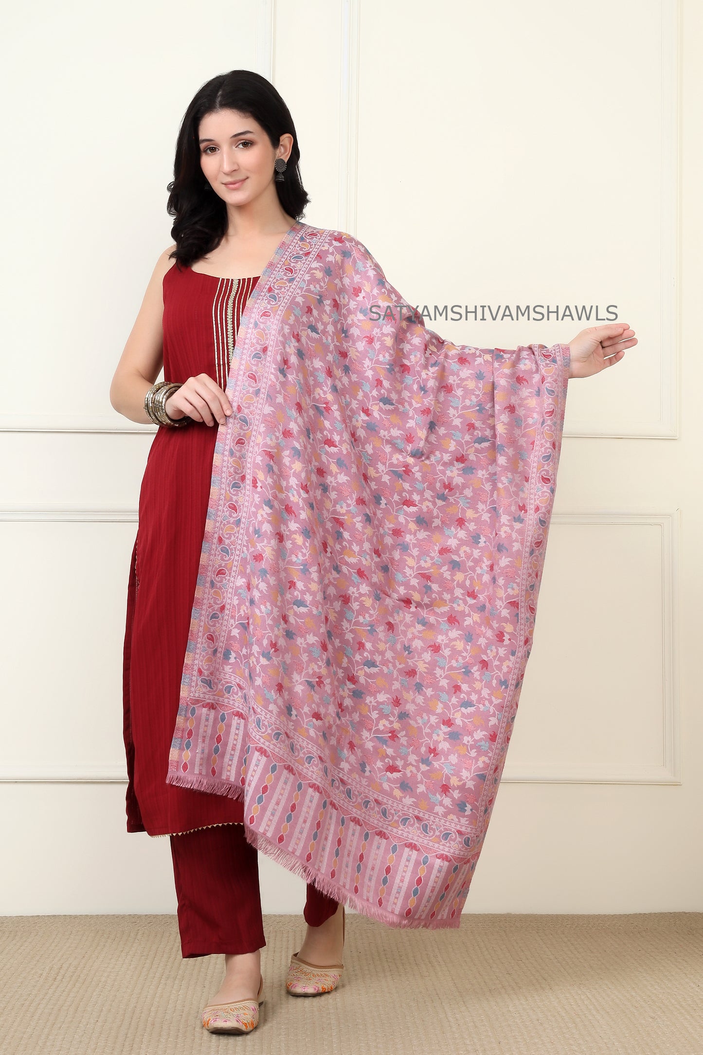 noor-e-kani multi pure wool stole,lavender