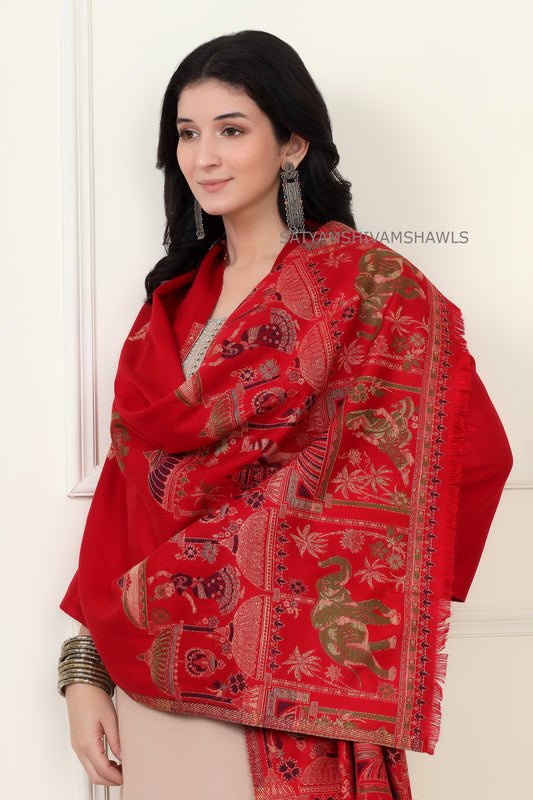Dholi theme elephant design pure wool stole