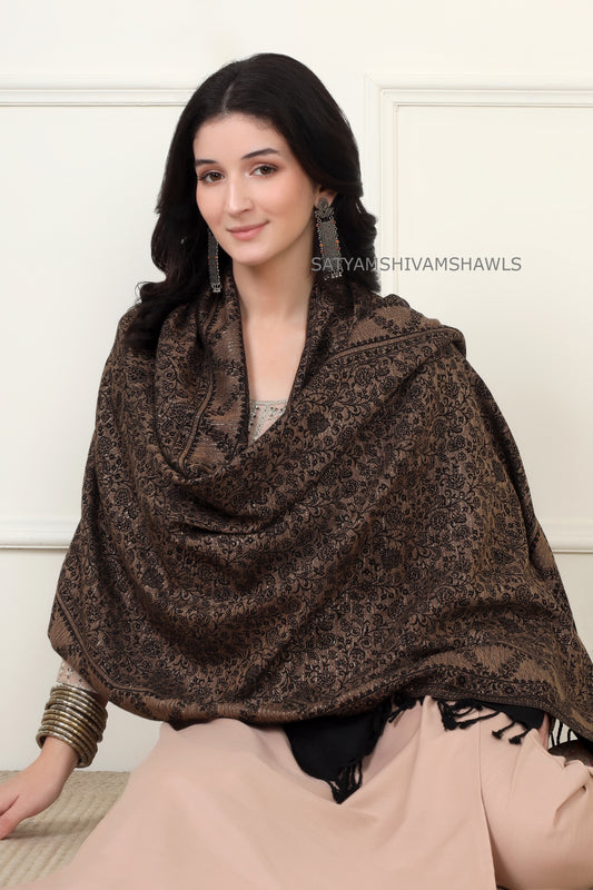 pure wool zari weaved stole,black
