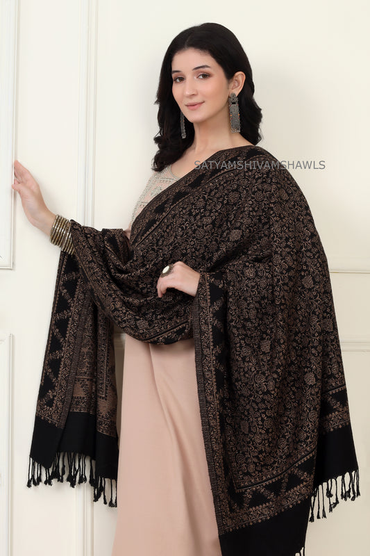 pure wool zari weaved stole,black