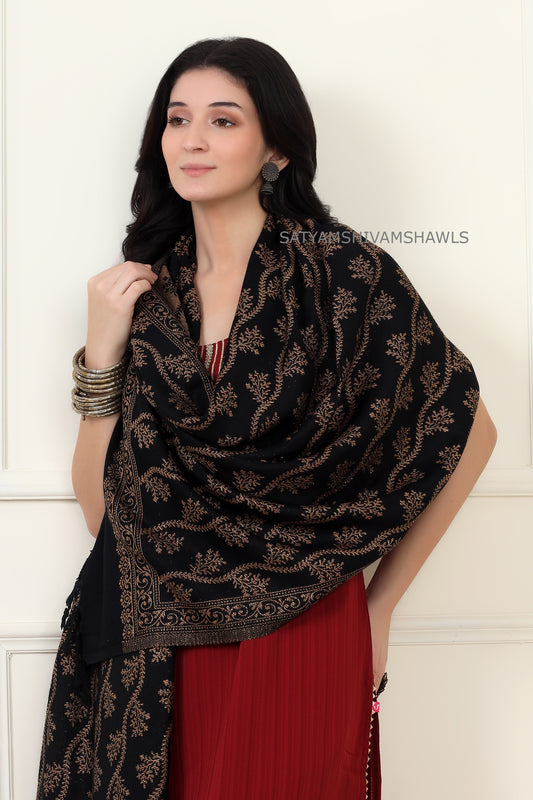pure wool zari weaved stole,black