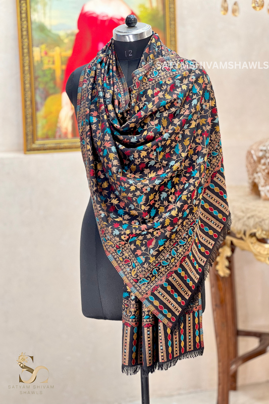noor-e-kani multi pure wool stole,black