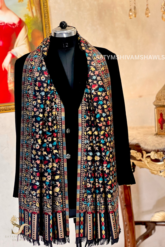 noor-e-kani multi pure wool stole,black