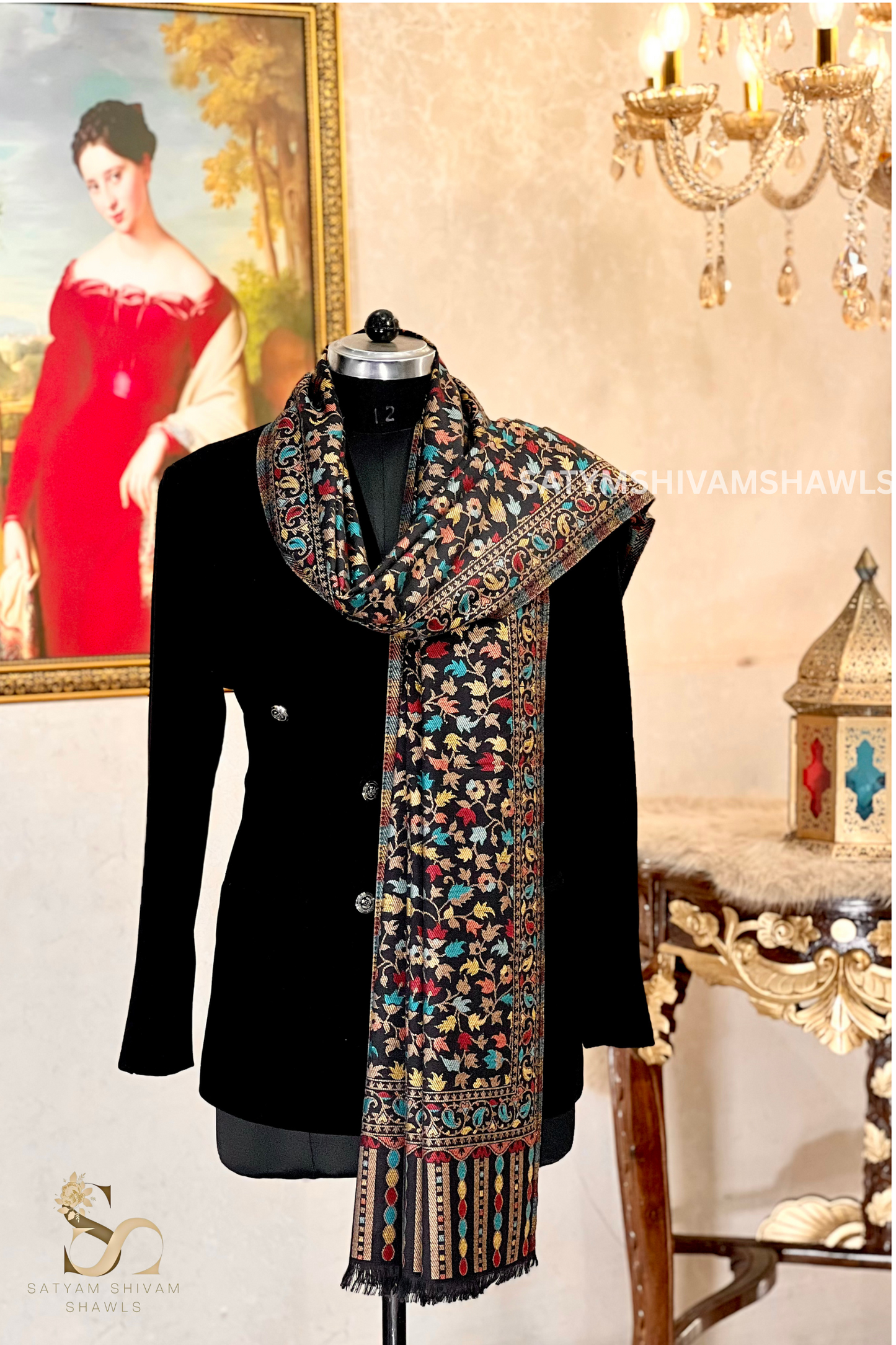 noor-e-kani multi pure wool stole,black