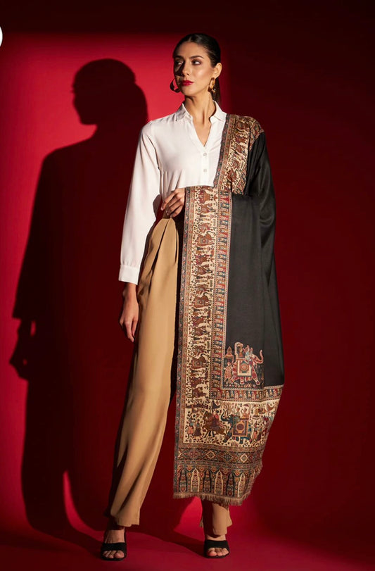 Pure wool elephant border dholi theme kani design shawl