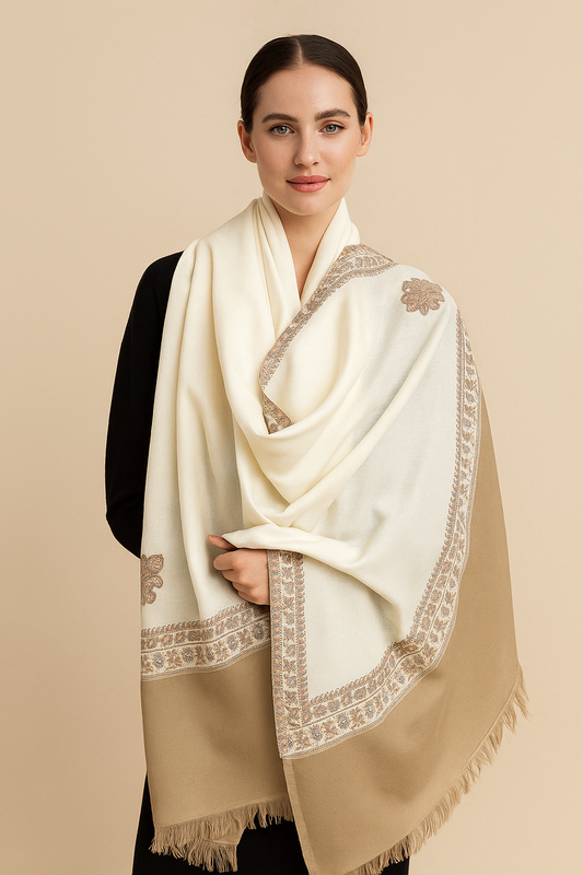 WOMENS 100%PURE WOOL BORDER WEAVE SHAWL, SOFT & WARM