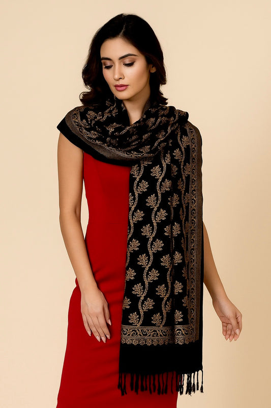 pure wool zari weaved stole,black