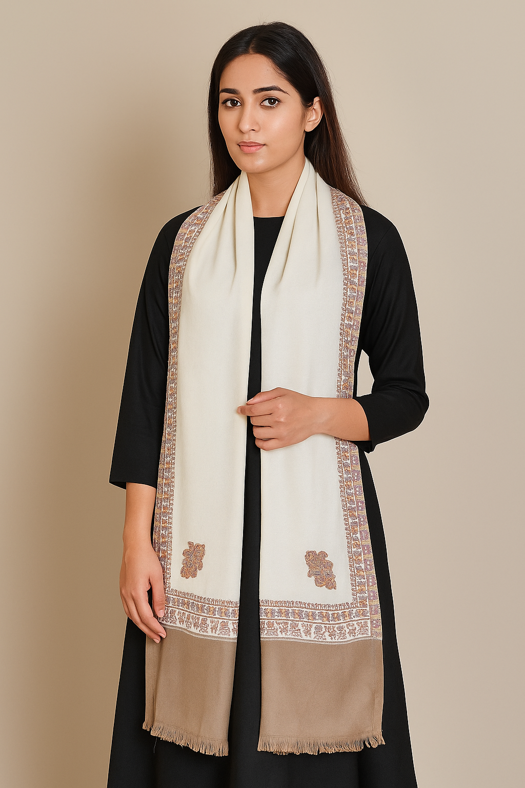 WOMENS 100%PURE WOOL BORDER WEAVE SHAWL, SOFT & WARM