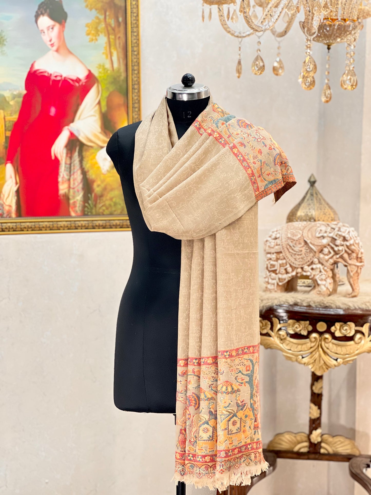 DHOLI PALLA KANI ZARI  WEAVE PURE WOOL  SHAWL,WARM AND SOFT,SKIN