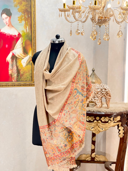 DHOLI PALLA KANI ZARI  WEAVE PURE WOOL  SHAWL,WARM AND SOFT,SKIN