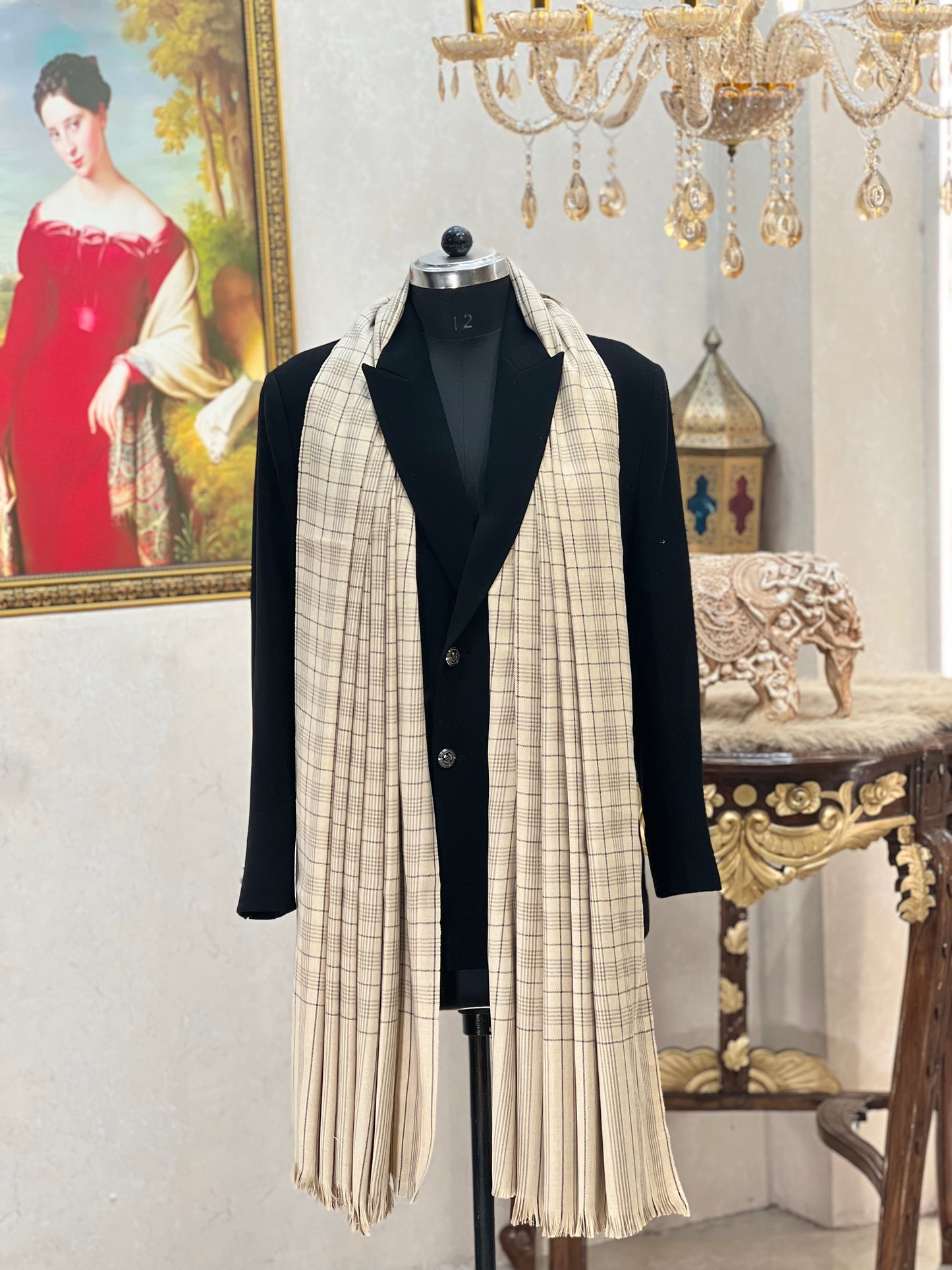 Mens Woven Check Shawl-pure wool , full size,skin colour
