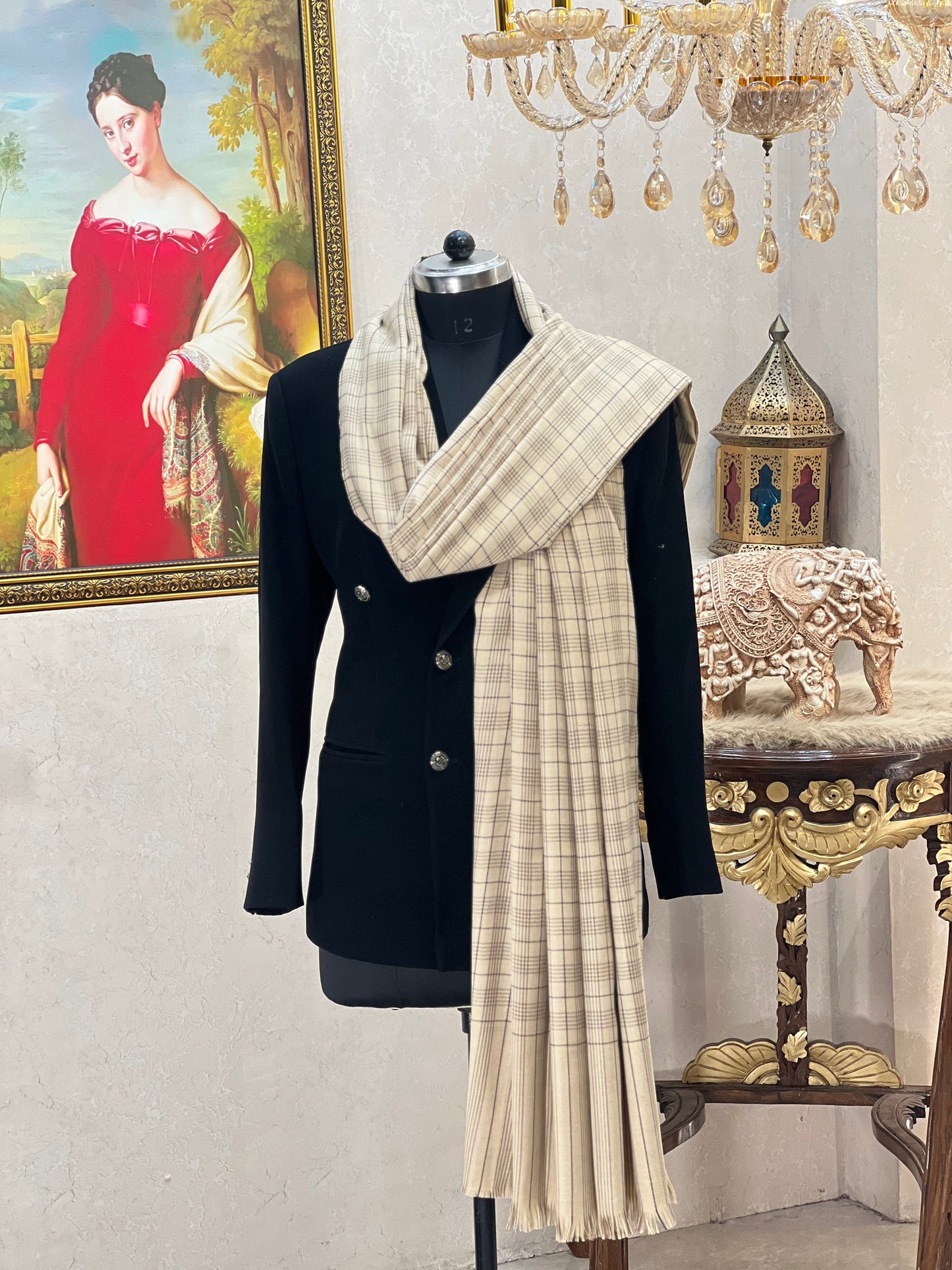 Mens Woven Check Shawl-pure wool , full size,skin colour