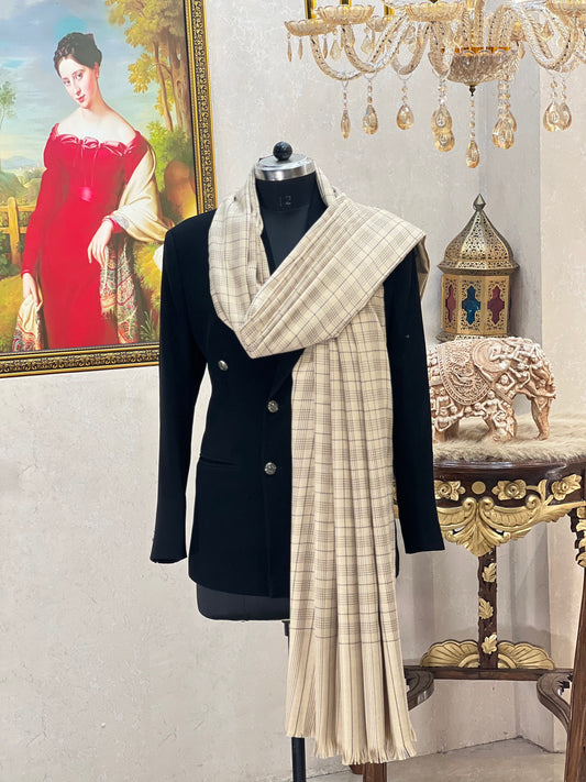 Mens Woven Check Shawl-pure wool , full size,skin colour