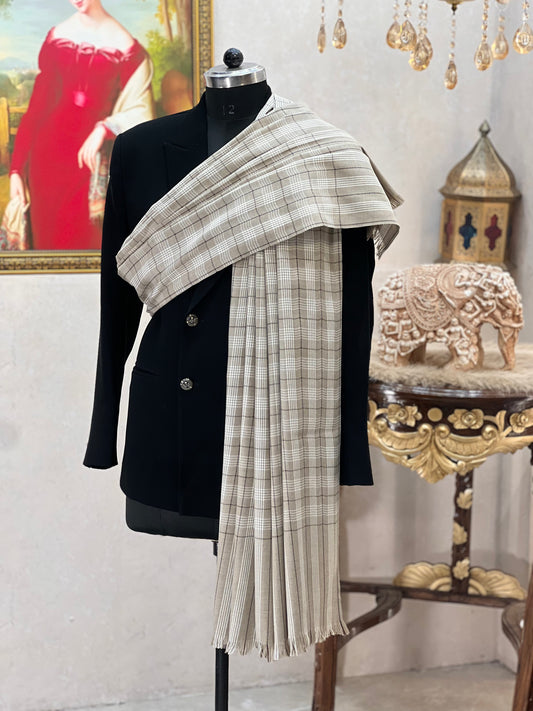 Mens Woven Check Shawl-pure wool ,beige colour