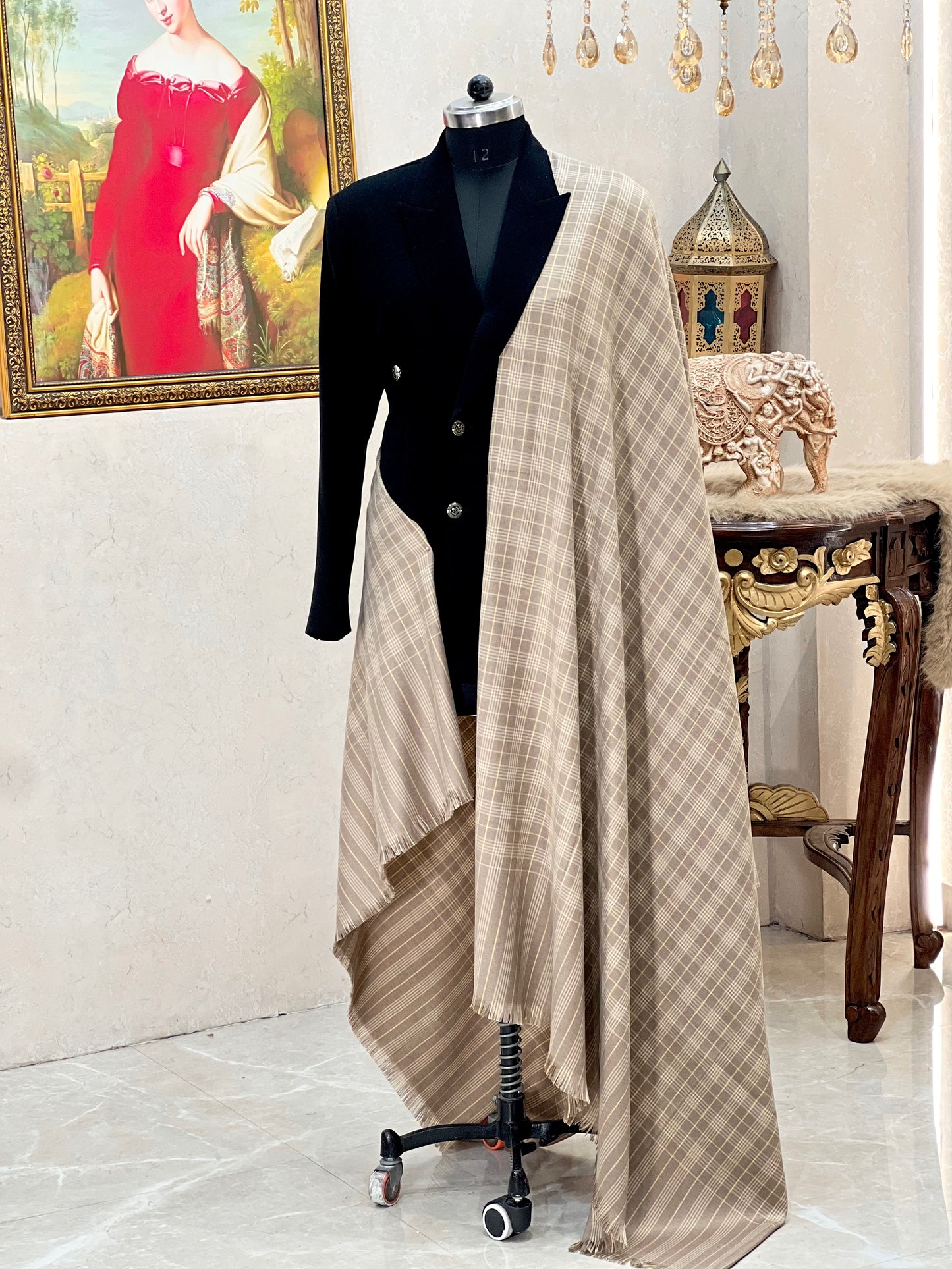 Mens Woven Check Shawl-pure wool , full size,skin colour