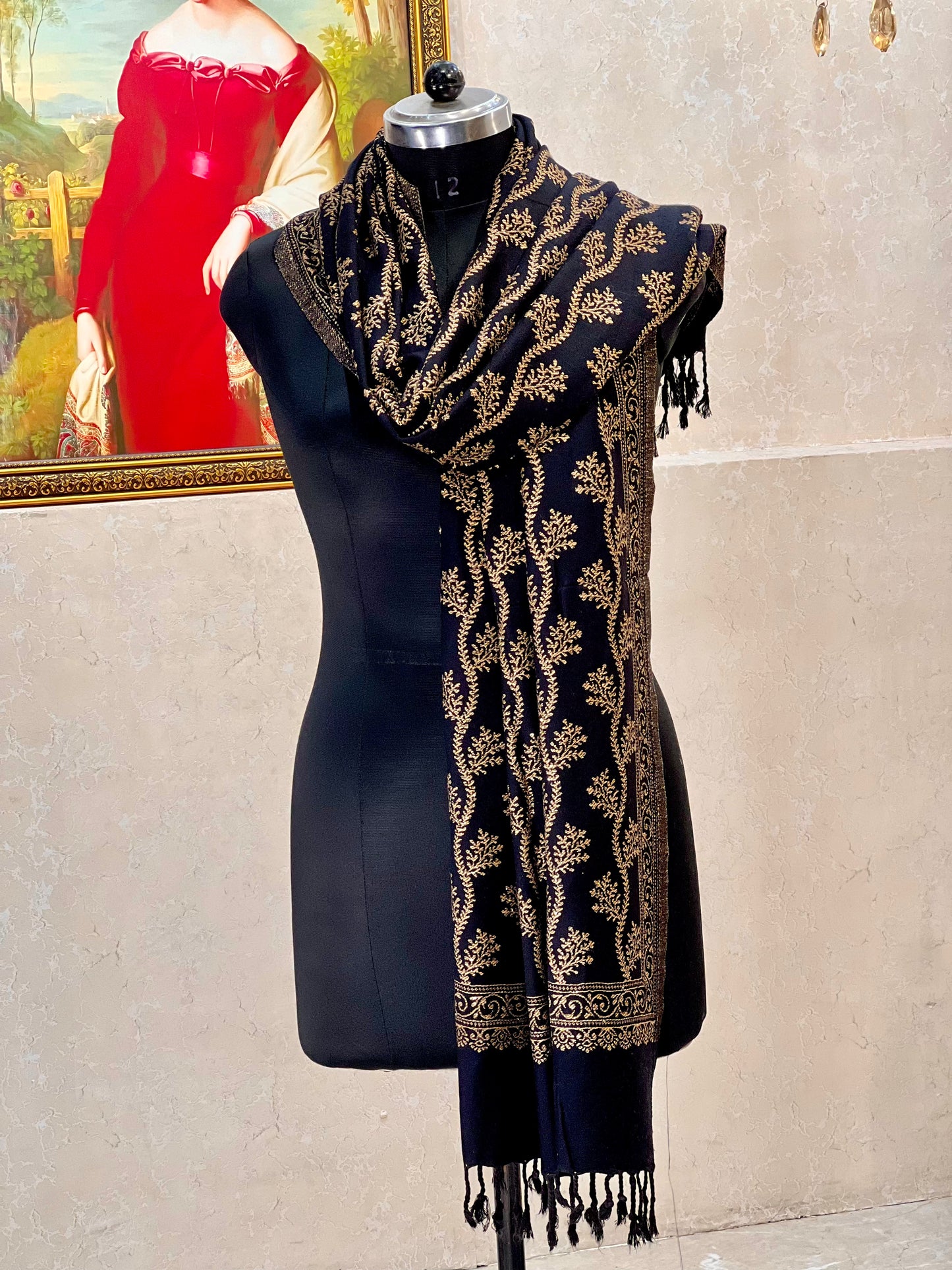 pure wool zari weaved stole,black