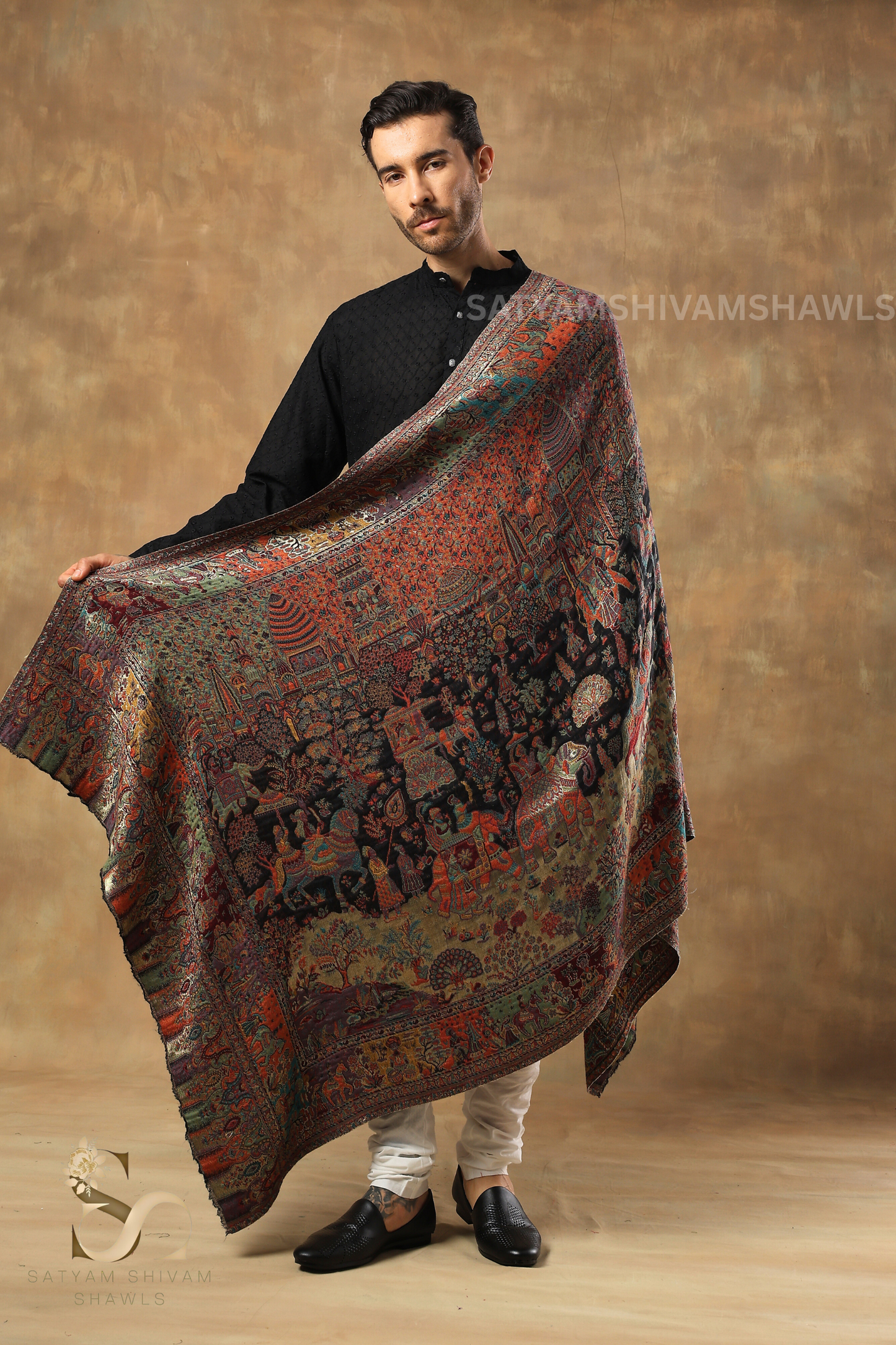 MOONLIGHT REVERSIBLE FINE WOOL PASHMINA MENS SHAWL,