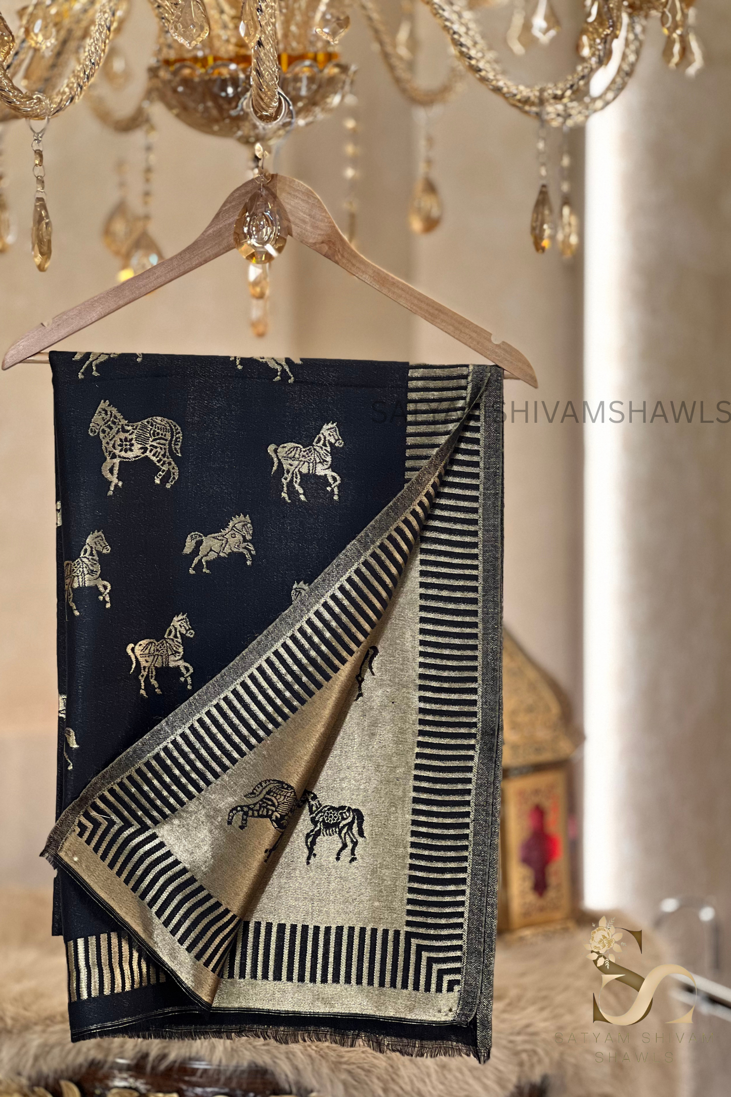 Twilight reversible horse moonlight design stole ,black