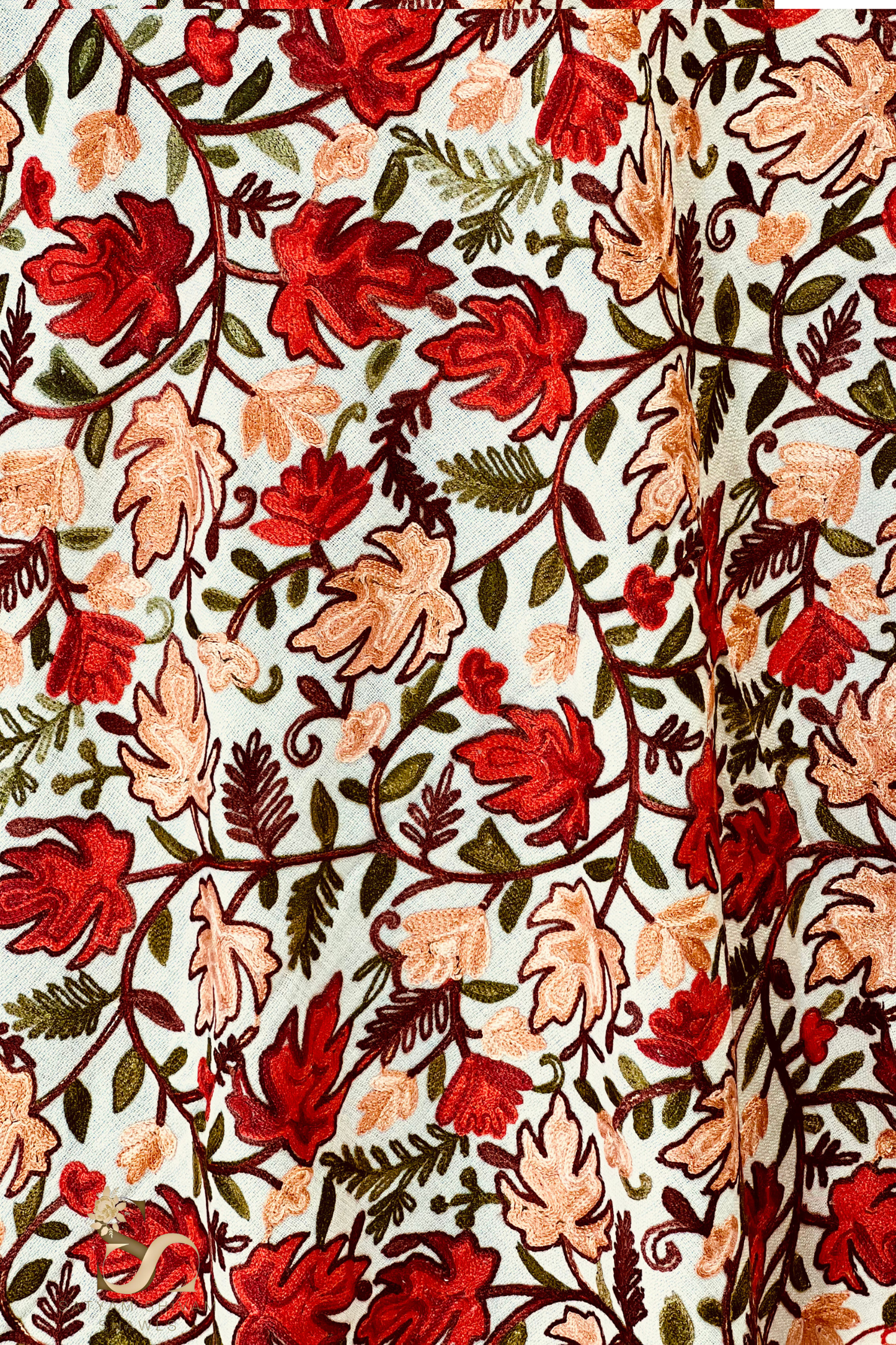 PURE WOOL KASHMIRI FINE ARRI WORK ANTIQUE CHINAR DESIGN STOLE,WHITE