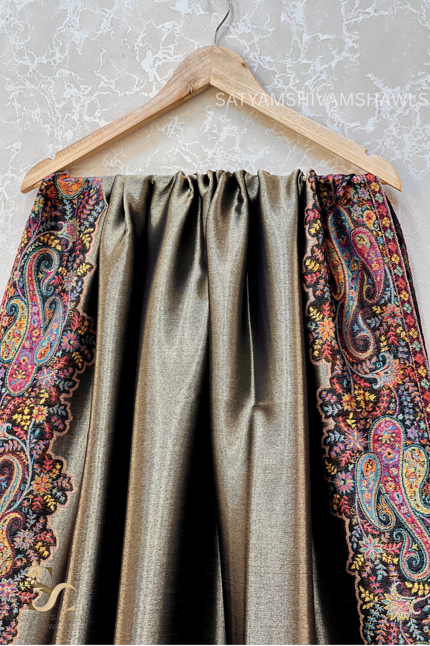 WOMEN SHAWL TWILIGHT COLLECTION FINE WOOL AMBER GOLD,