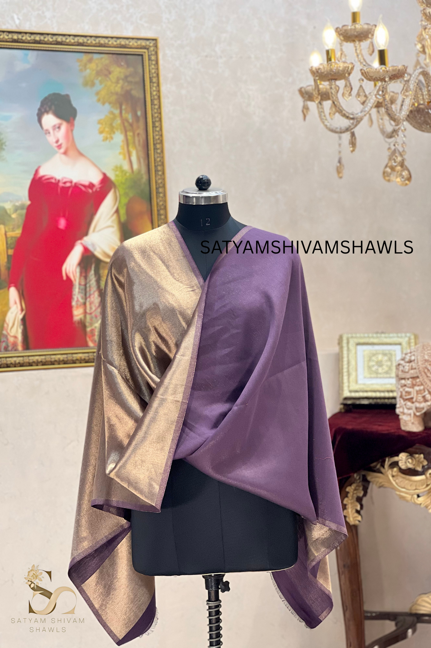 Noor-e-zari twilight reversible (STOLE) DEEP PURPLE