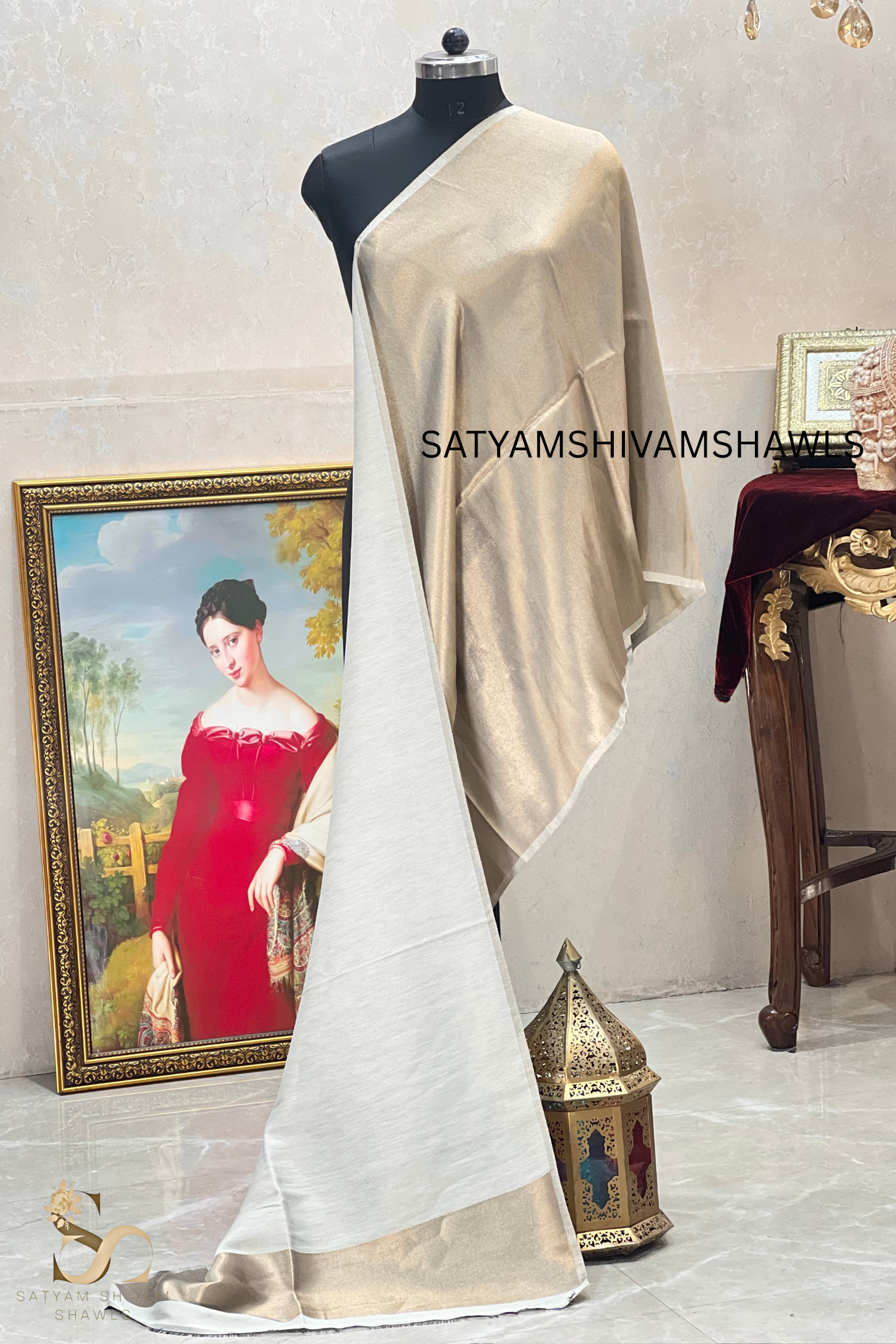 Noor-e-zari twilight reversible (STOLE) WHITE MOONLIGHT