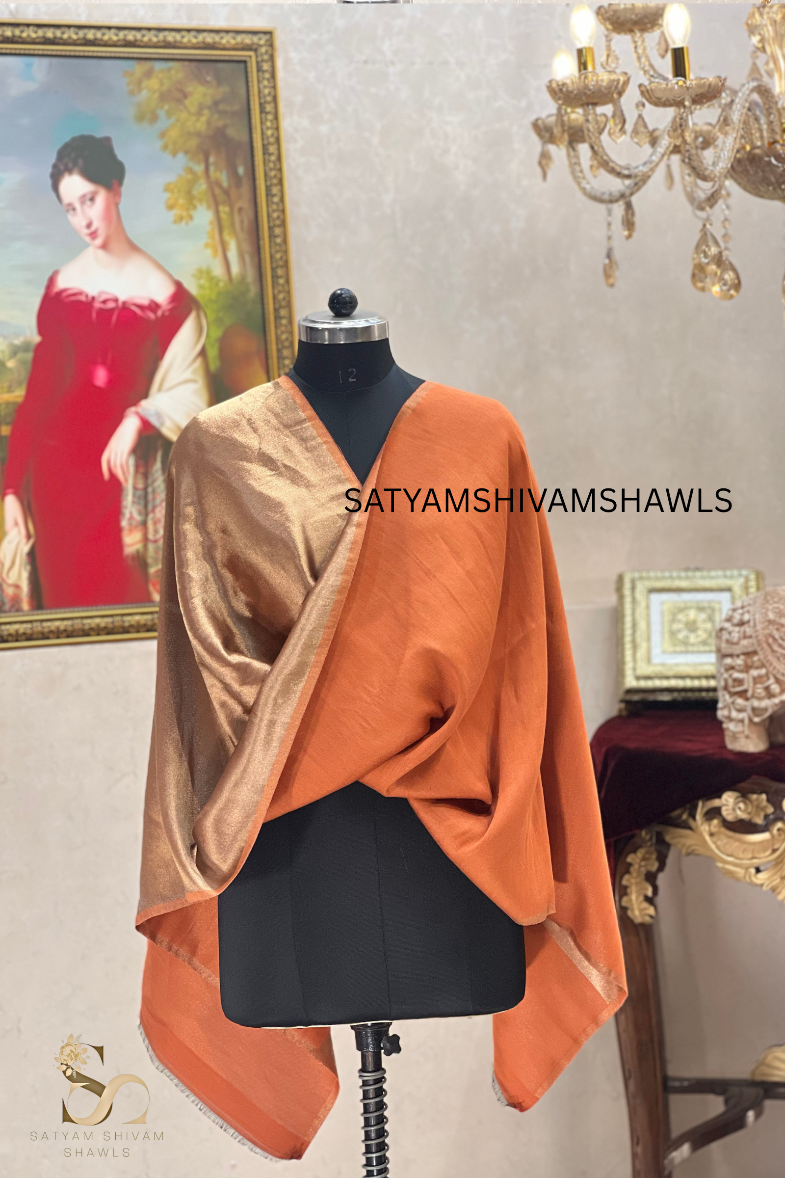 Noor-e-zari twilight reversible (STOLE) RICH ORANGE MOONLIGHT