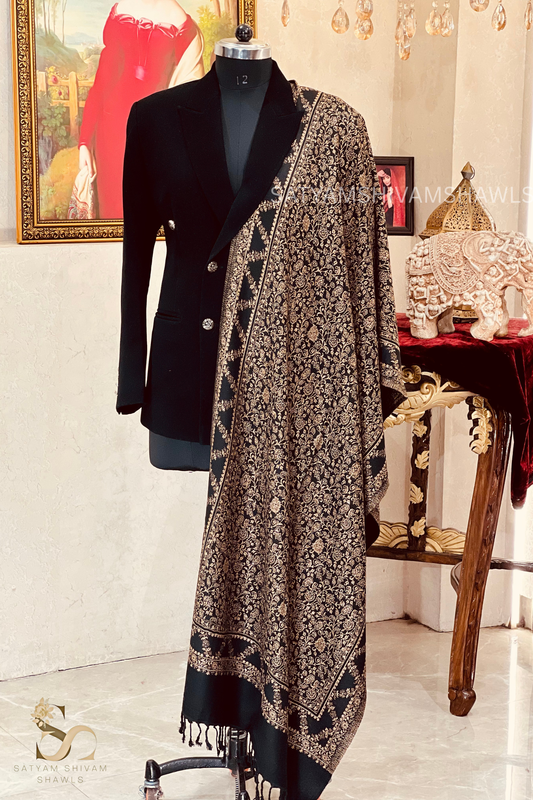 pure wool zari weaved stole,black