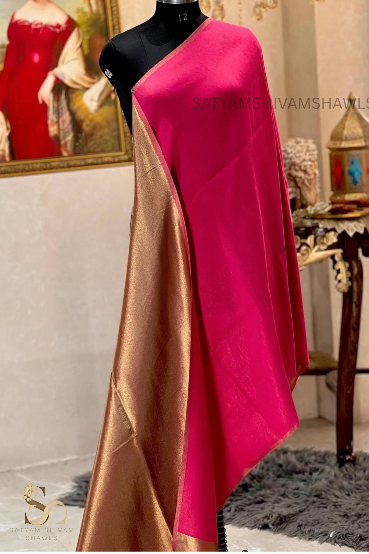 moonlight zari reversible shawl, hot pink