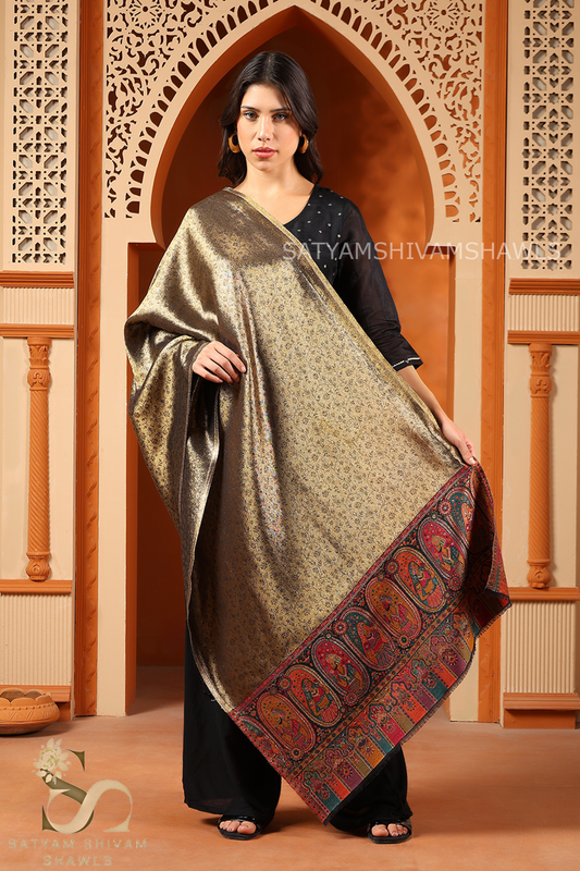 "TWILIGHT NOOR-E-MUGHAL" MOONLIGHT REVESIBLE PALLA DESIGN PASHMINA WOOL SHAWL,WARM AND SOFT
