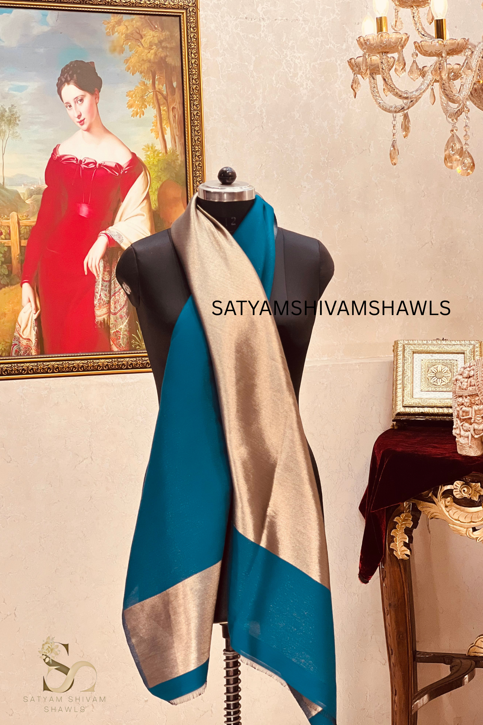 Noor-e-zari twilight reversible (STOLE) TEAL BLUE