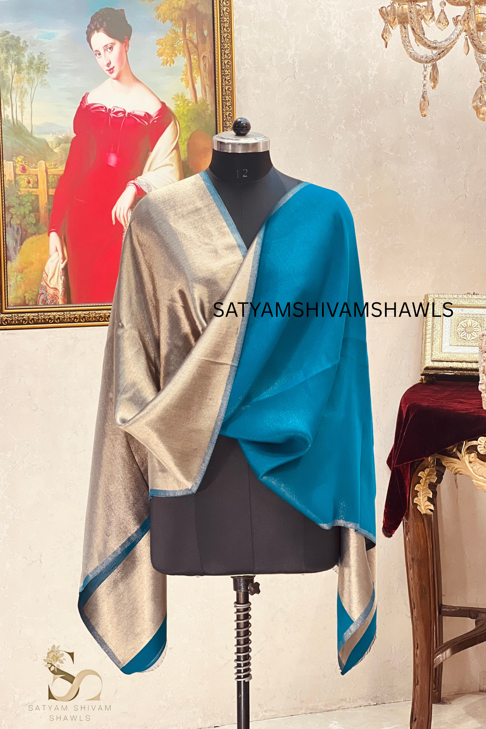 Noor-e-zari twilight reversible (STOLE) TEAL BLUE