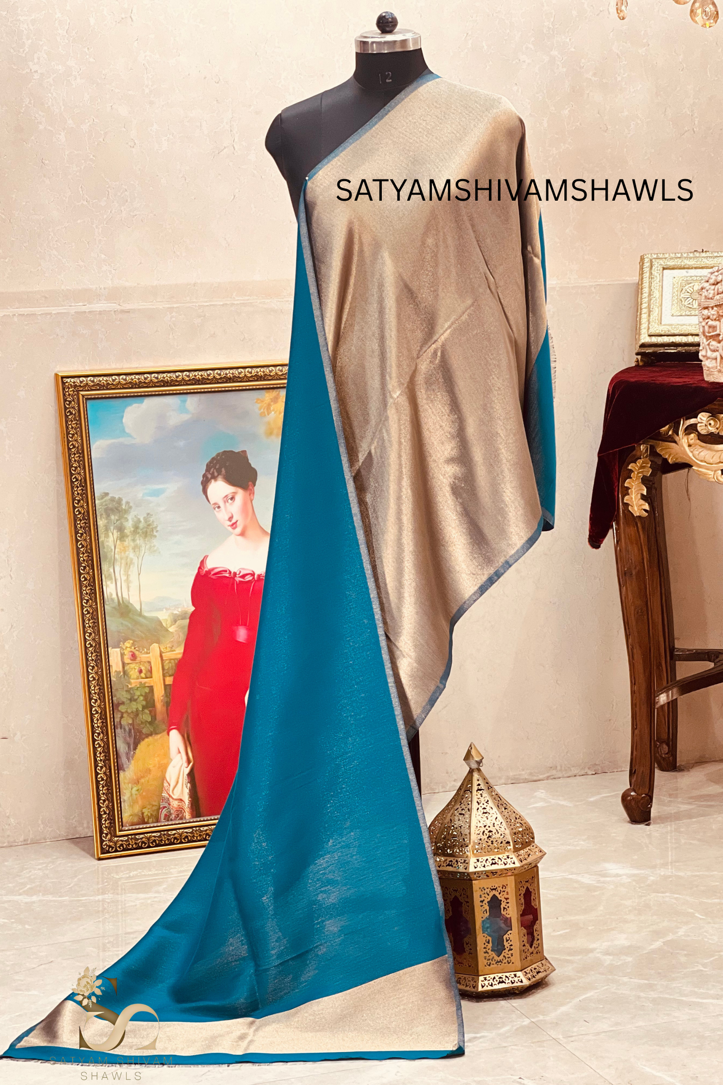 Noor-e-zari twilight reversible (STOLE) TEAL BLUE