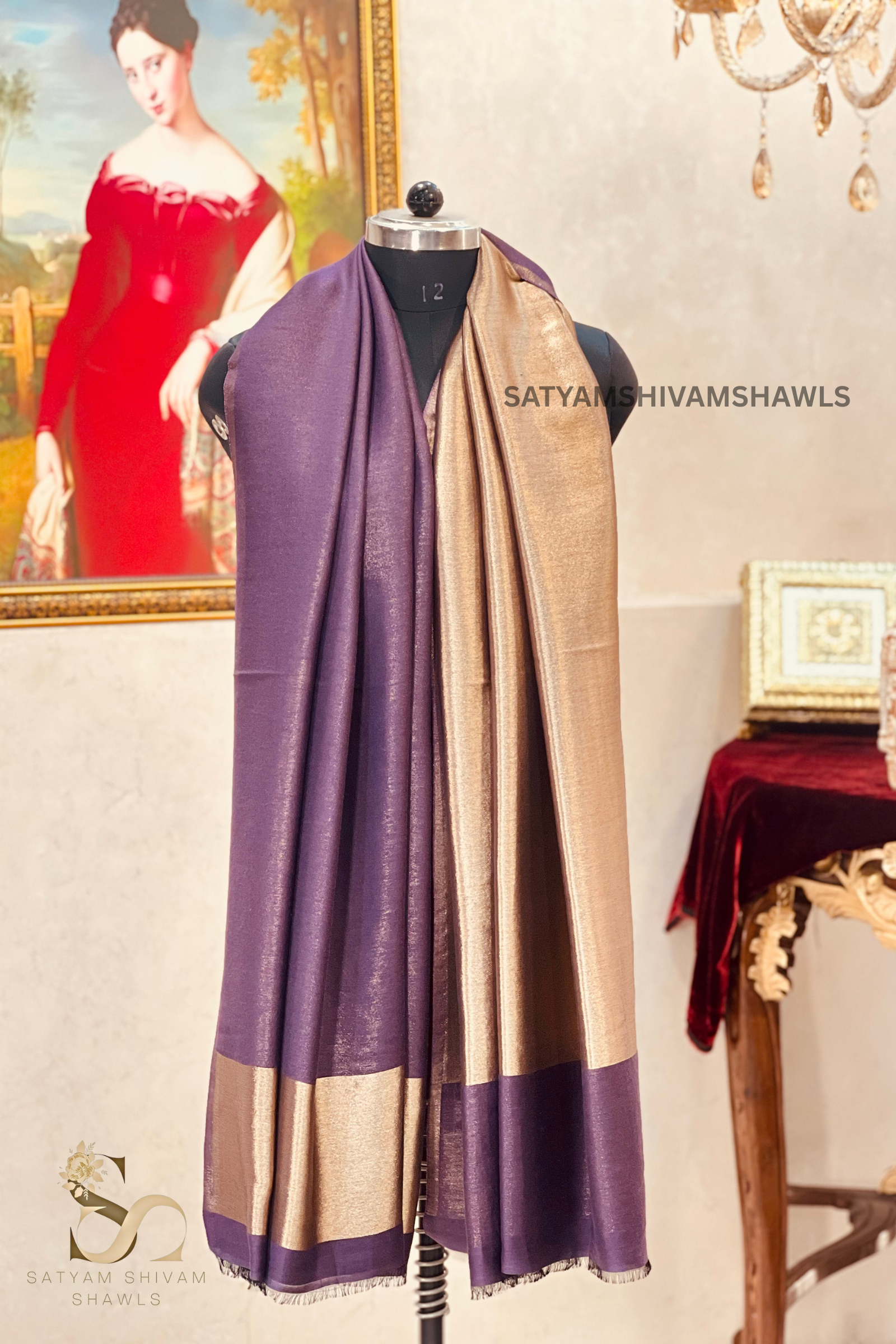 Noor-e-zari twilight reversible shawl,violet